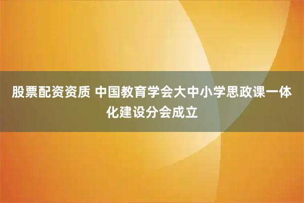 股票配资资质 中国教育学会大中小学思政课一体化建设分会成立